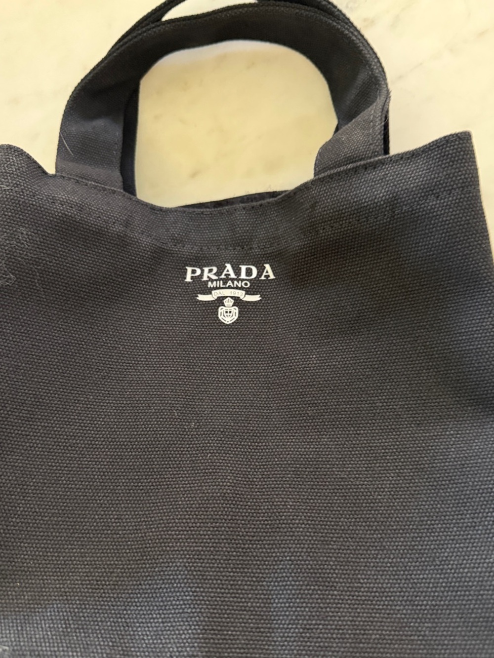 Prada Black Canvas Messenger Tote with White Logo